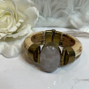 Vintage 1970’s Bohemian Brass , Bone and Moonstone Bracelet